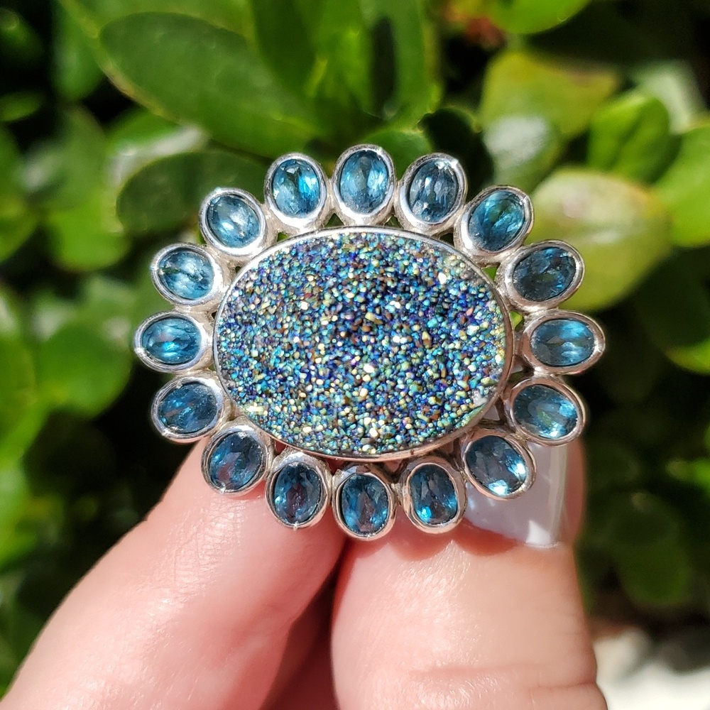 Sterling Silver Druzy Flower Ring